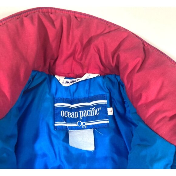 Vintage Op Ocean Pacific Puffer Jacket Medium 80s Blue & Pink Winter Ski Surf - Picture 3 of 12